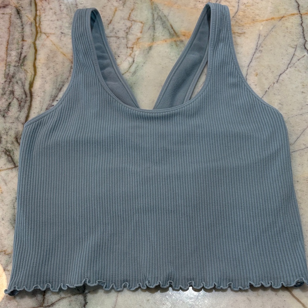 Spiritual Gangster Blue/Gray Ribbed Yoga Top